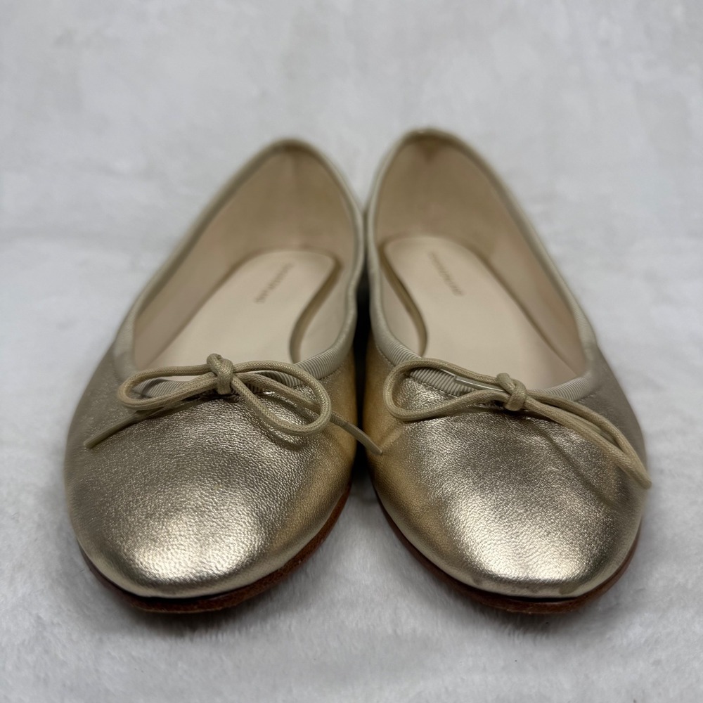 Tomorrowland Metallic Gold Leather Ballet Flats Bow Almond Toe TMD-001 Size 37 - Picture 2 of 12